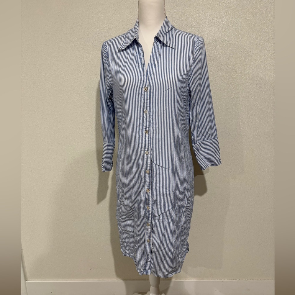 Elegant Blue and White Striped Shirt Dress